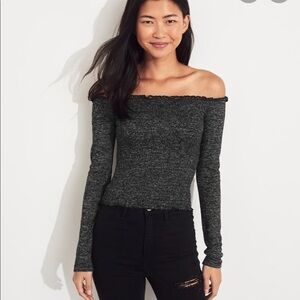 Hollister Y2K off the shoulder shirred crop top smocked grey womens size S